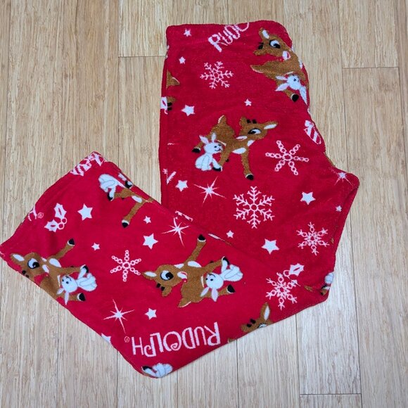 Rudolph The Red Nosed Reindeer Fuzzy Pajama Pants Size L - Picture 1 of 5